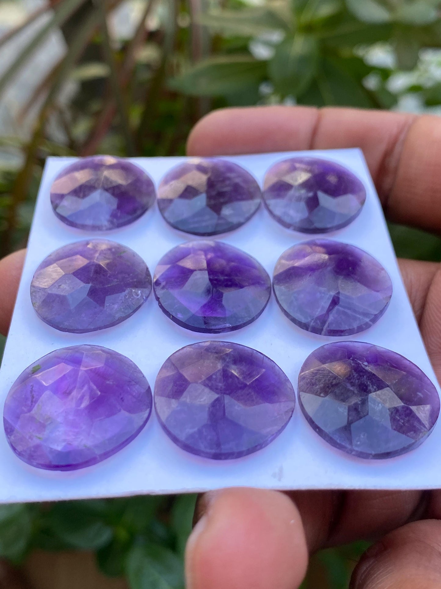 Eye catching amethyst rosecut flatback gems weight 123 carats pcs 9 size 22x20mm rosecut amethyst