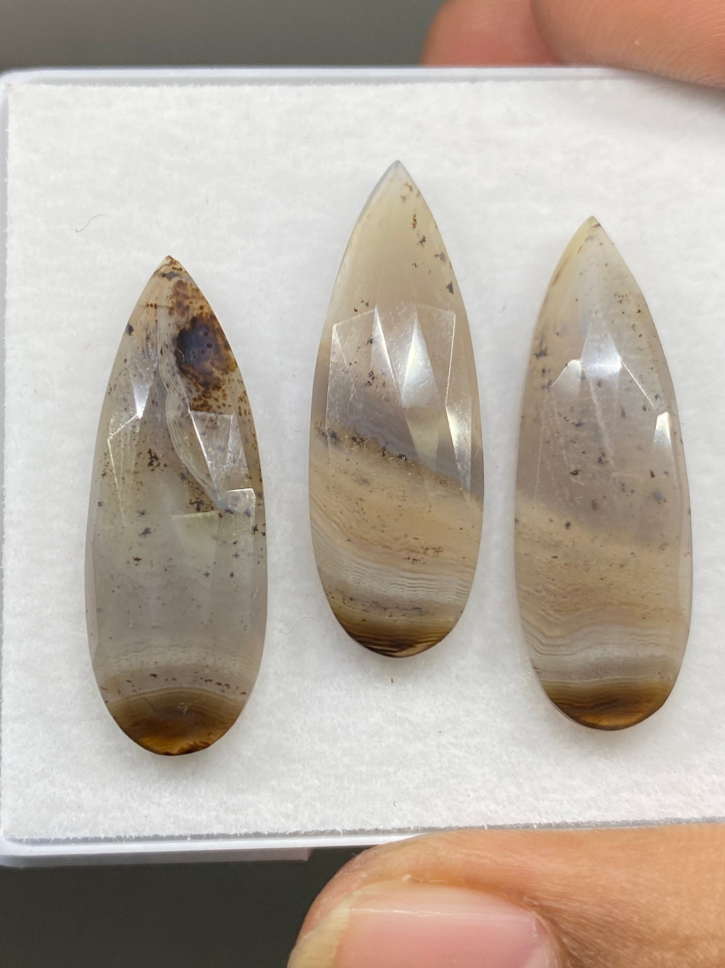 Vivacious rare Montana agate pear shape large size rosecut gems flats size 27x11mm-32x11mm wt 30 carats  pcs 3 rosecut agate flatback gems