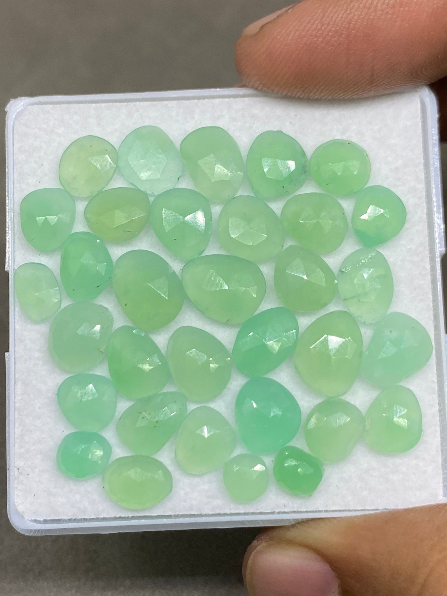 Fascinating Chrysoprase rosecut light green wholesale lot good quality wt 28 cts pcs 33 small size 5.2mm-9.7x7.5mm chrysoprase rosecut