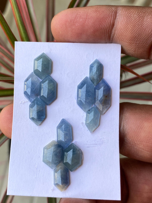 Alluring Rare sky blue sapphire hexagon step cuts  wt 30 cts pcs 12 size 10x5.5-14x7.5mm blue sapphire stepcut hexagon flatback