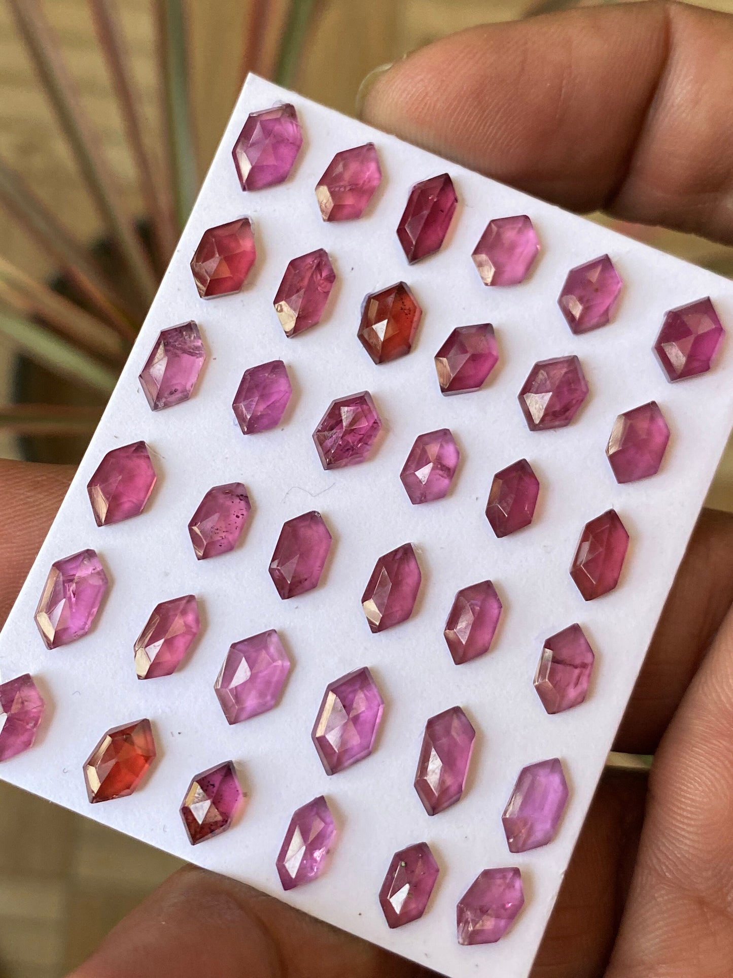 Rare Rhodolite pink garnet hexagon step cut aaa quality mahenge tanzania mines wt 35 cts pcs 36 garnet 7.4x4-8.8x5.2mm Rhodolite hexagons