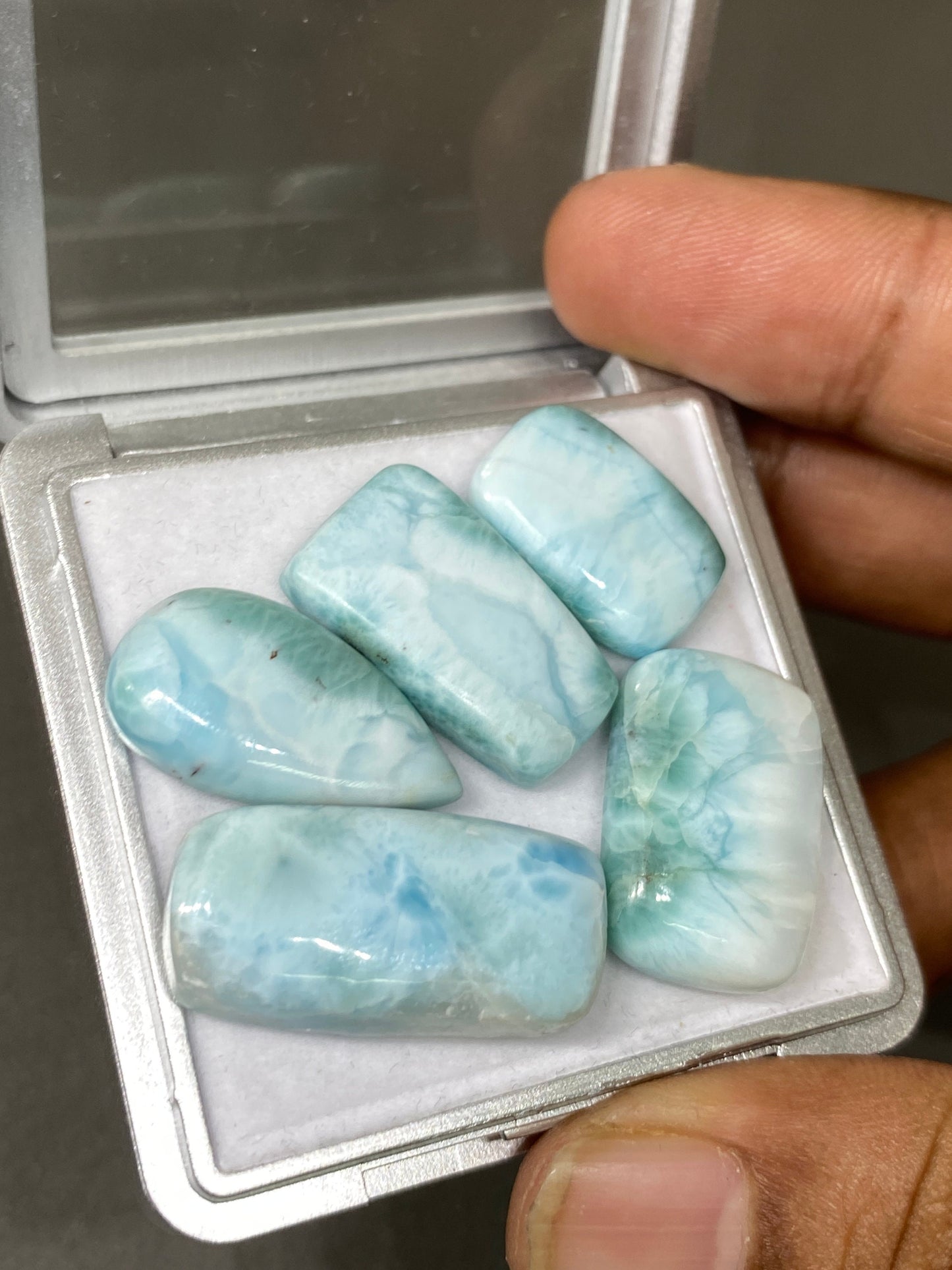 Awesome rare Smooth Larimar cabochons mix shapes  pcs 5 pendant supply wt 95 carats size 19x14-22x13mm natural Larimar cabochons fancy shape