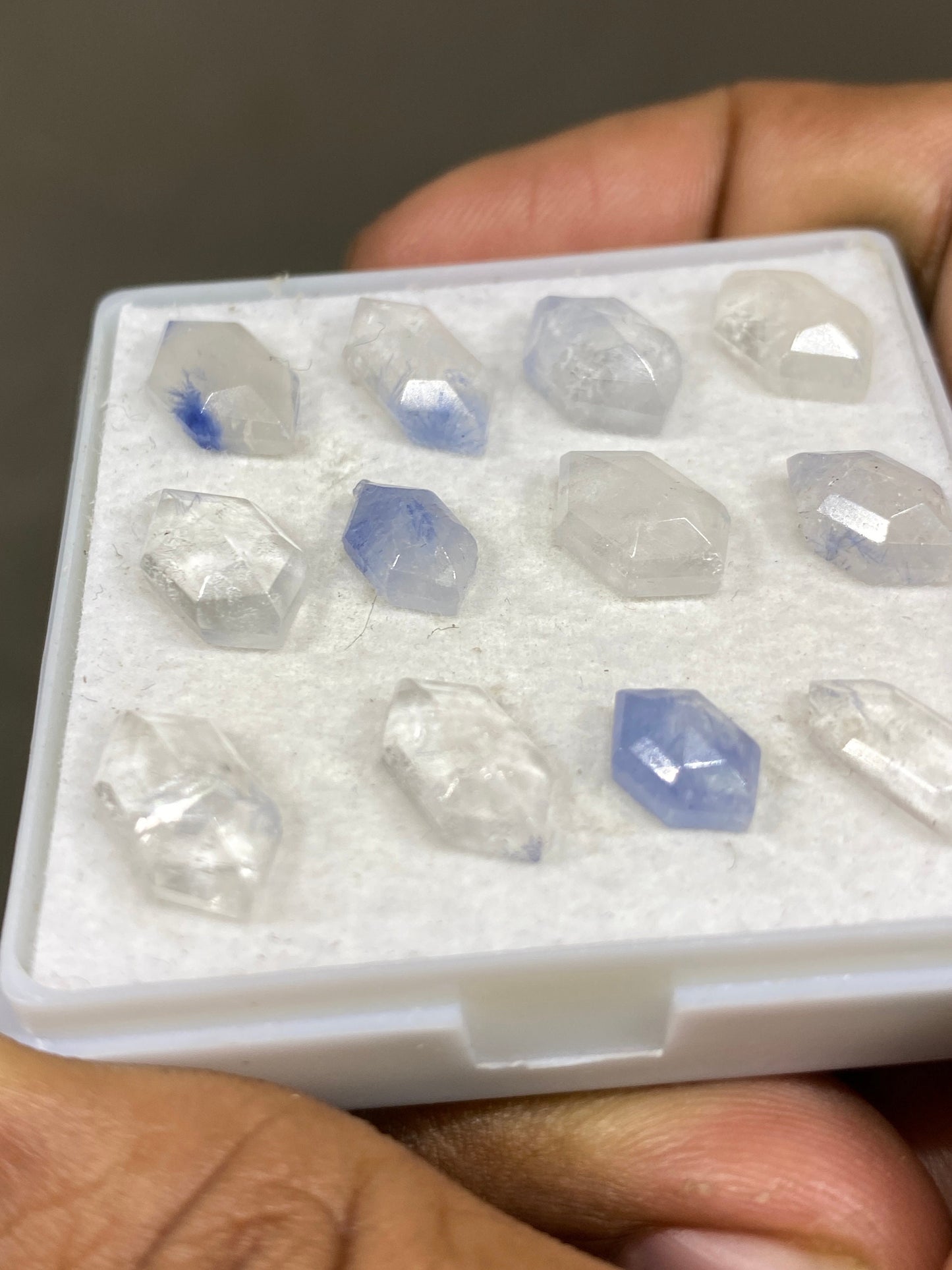 Dazzling rare Dumortierite in quartz hexagon stepcut Brazilian mines dumortierite cabochons pcs 12 Wt 27 carats 9.3x6mm-13x7mm dumortierite