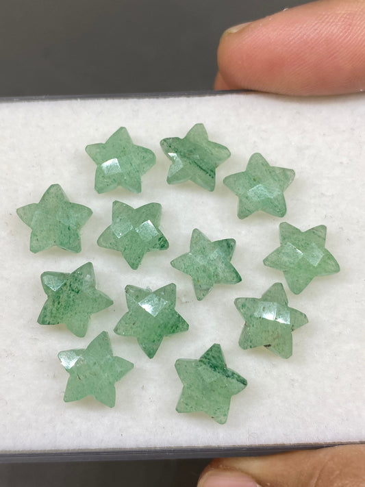 Attractive green quartz faceted star shape carving briolette drilled pcs 12 wt 39 cts approx size 10-11mm green quartz star briolette