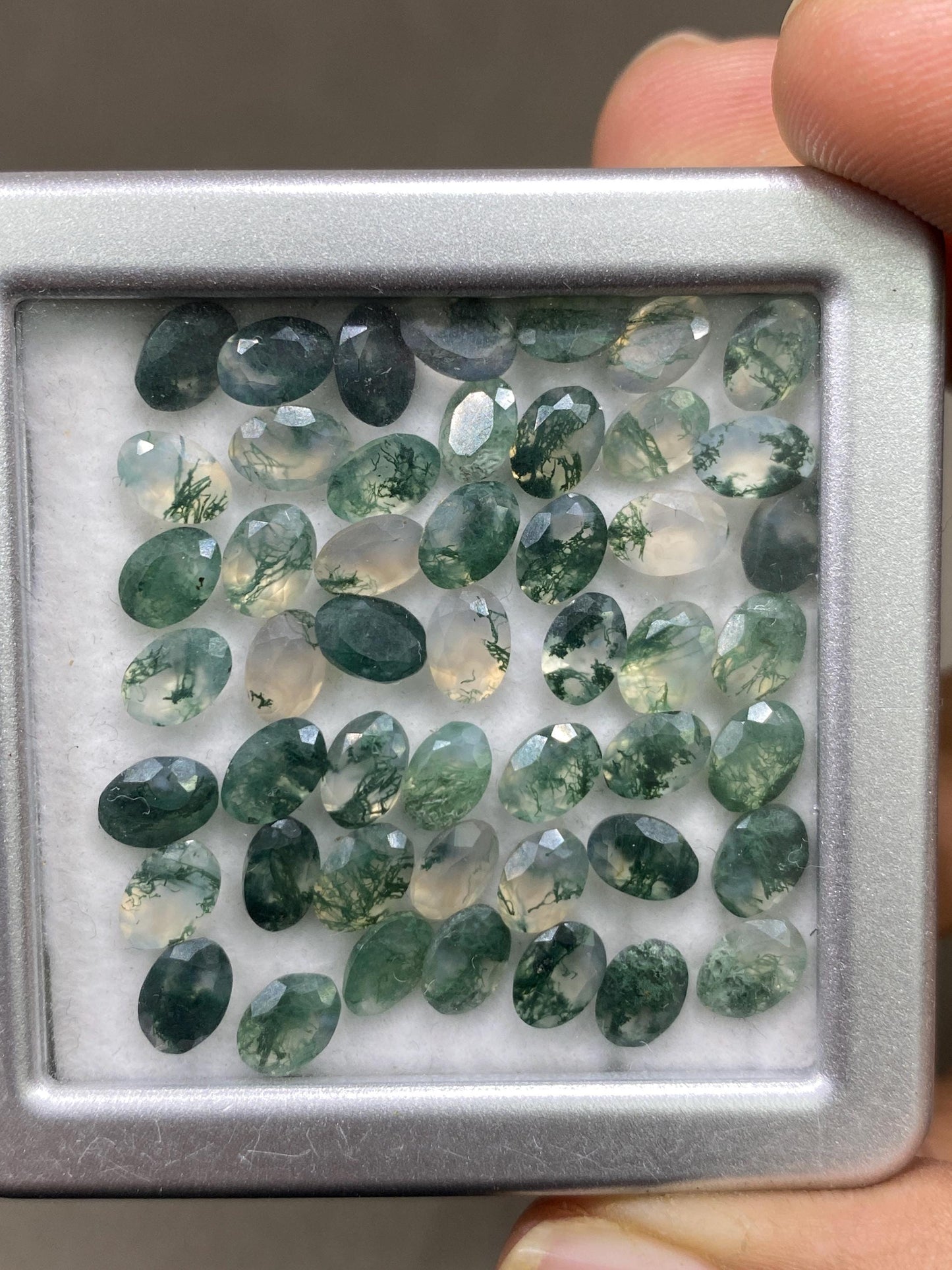 Moss agate Oval faceted cut wholesale lot weight 24 carats pcs 49 size 6x4mm  moss agate oval cut stones