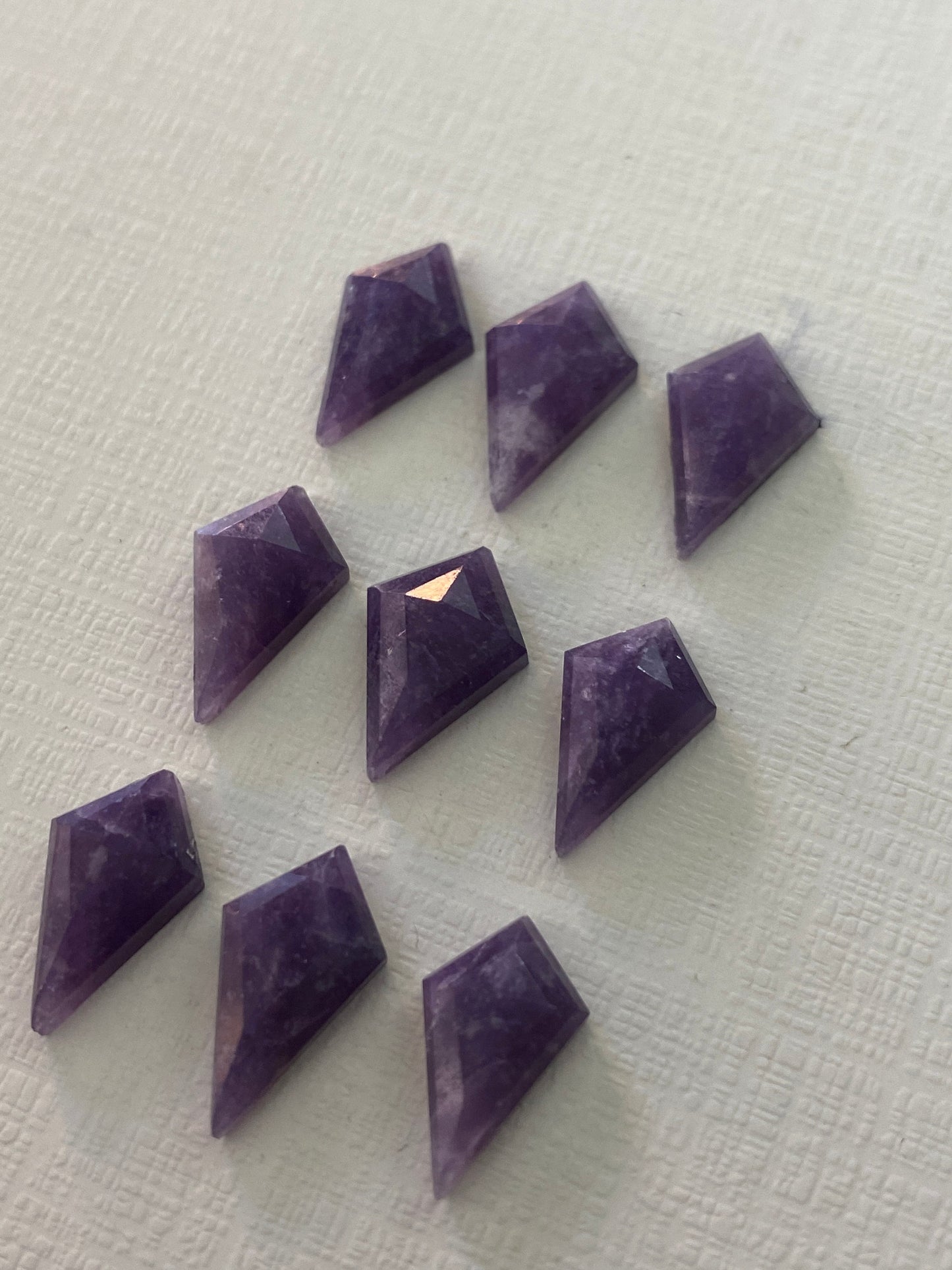 Rare purple lepidolite kite step cut gems stepcut pcs 9 Wt 24.80 cts size 14x8.3mm-15x8.6mm kite lepidolite rosecut