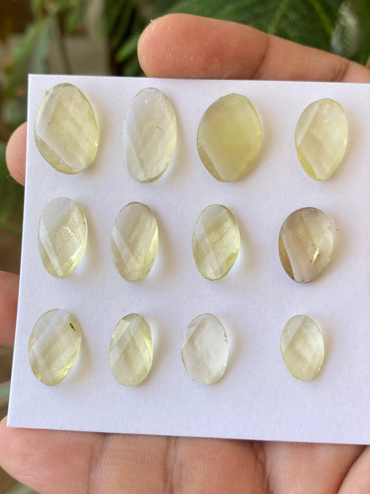 Dazzling lemon quartz twisted oval briolettes faceted  fine quality pcs 12 weight 64 cts size 13x9mm-21x12mm  lemon quartz rosecut