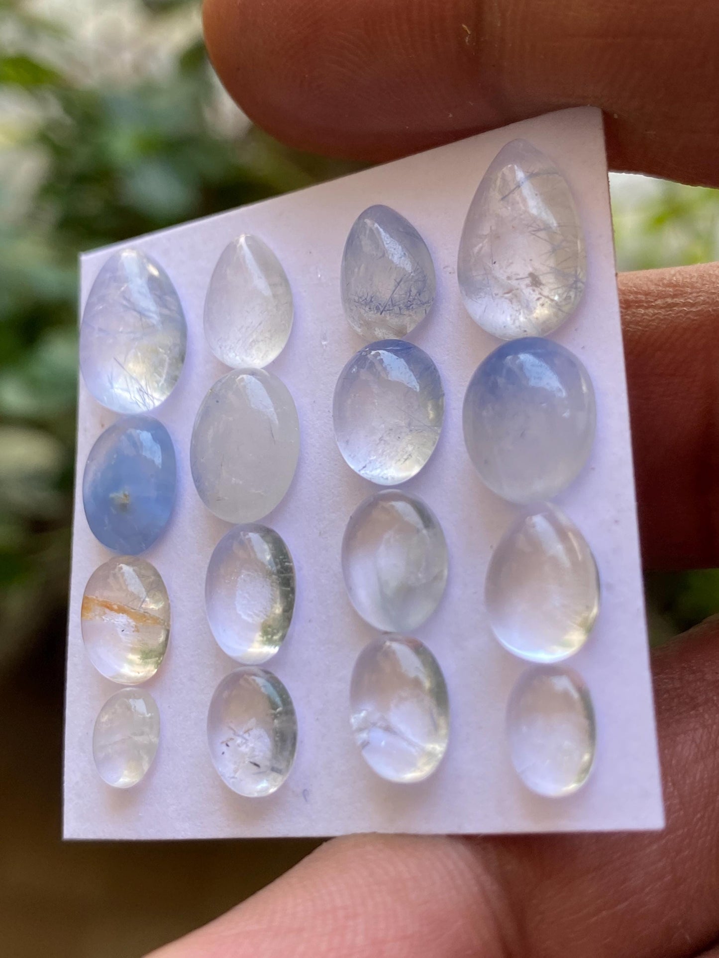 Fabulous rare Dumortierite in quartz oval pear cabochons pcs 16 Wt 30.65 cts size 6.6x5-12.6x8.1mm  Brazilian mines dumortierite cabochons