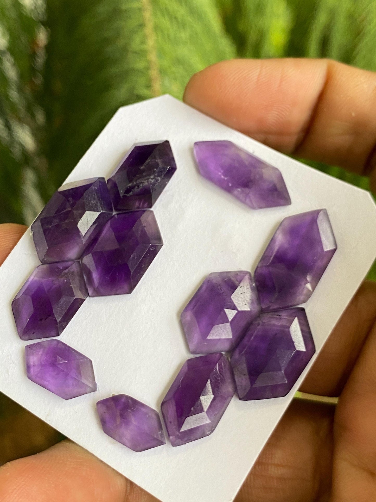 Amazing amethyst hexagon stepcut gems weight 58 carats pcs 11 size 14.5x8-22x11mm amethyst hexagon stepcut gems