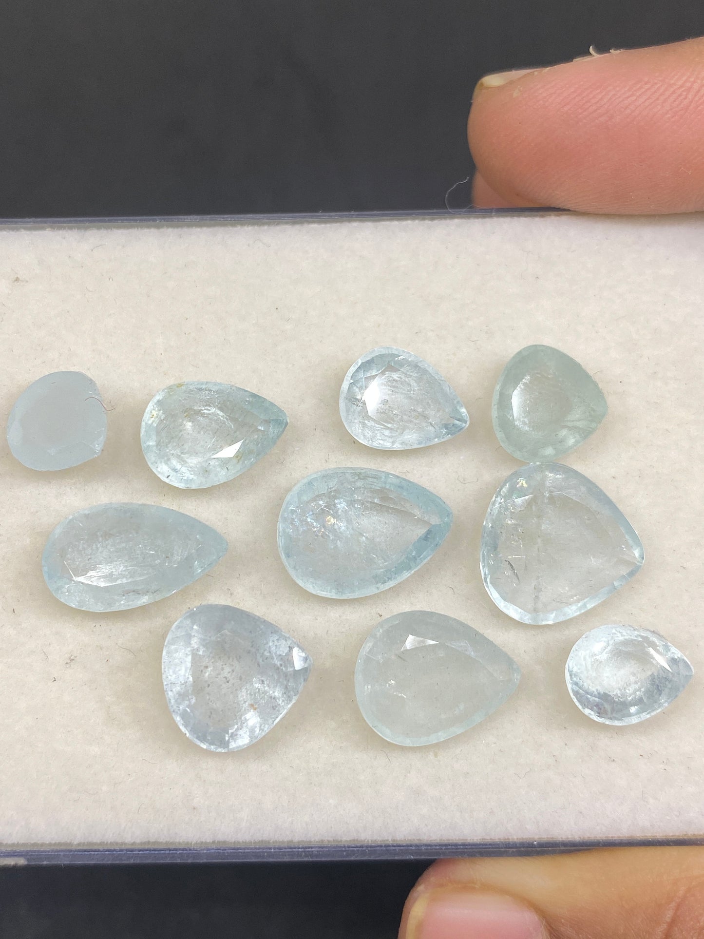 Rare Aquamarine faceted cuts faceted pears hearts aquamarine faceted cutstones pcs 10 wt 43 carats size 9mm-15x9mm aquamarine cut