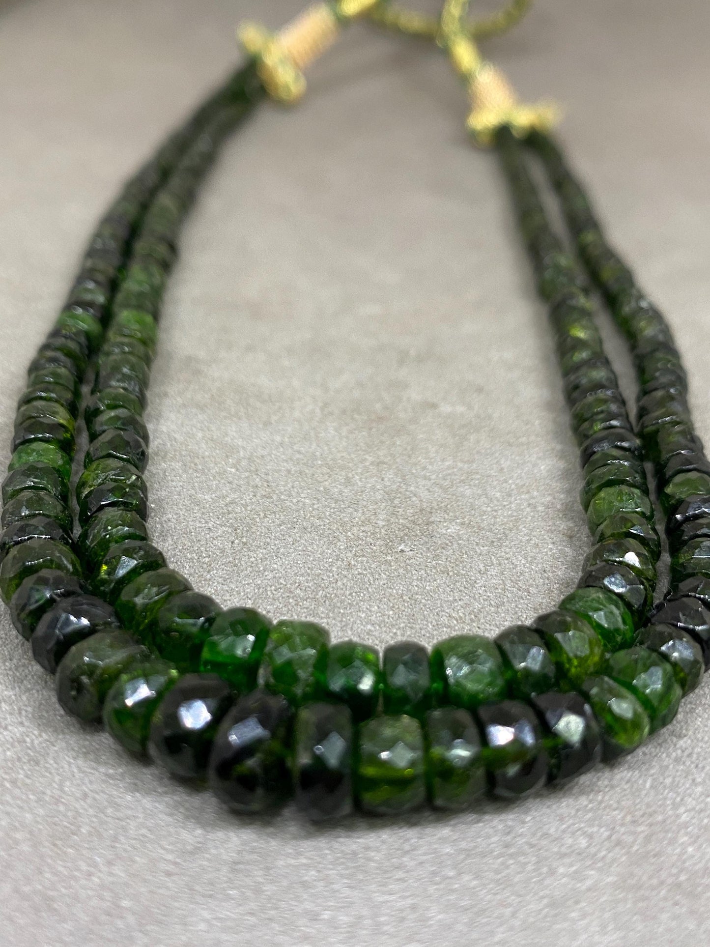 Rare chrome diopside faceted beads rare necklace weight 165 cts size 4mm-7.5mm  length 12.5 and 13.5 inches