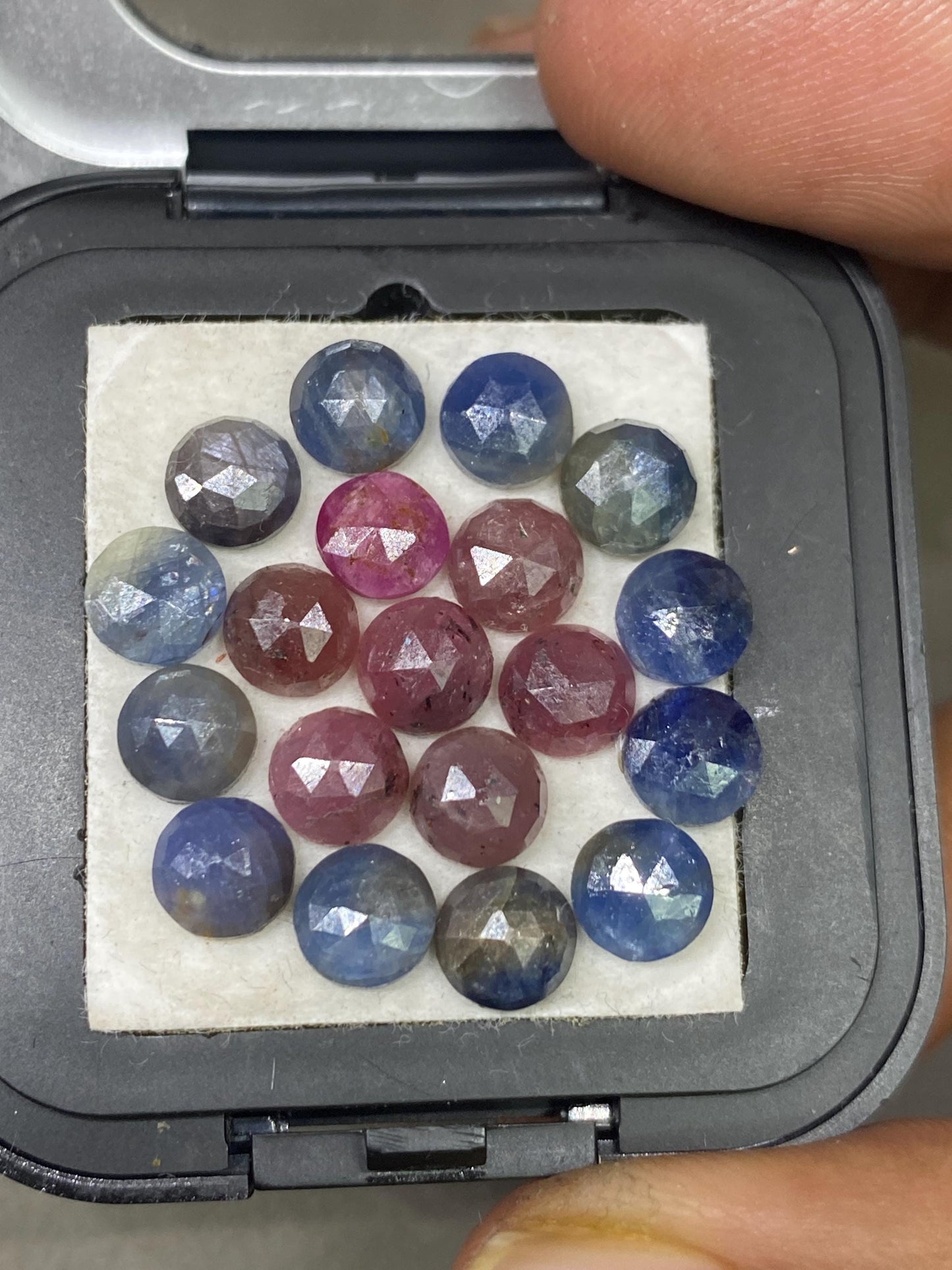 Delightful set of  rare multi red blue  sapphire round rosecut weight  carats size  pcs 19 natural sapphire unheated untreated sapphire