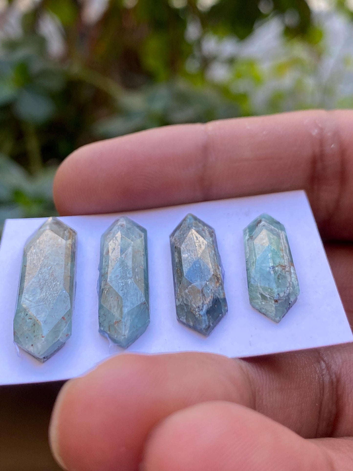 Stunning rare moss pale teal kyanite hexagon stepcut flatback amazing quality  weight 37 carats pieces 4 size 23x7mm-31x8mm rosecut