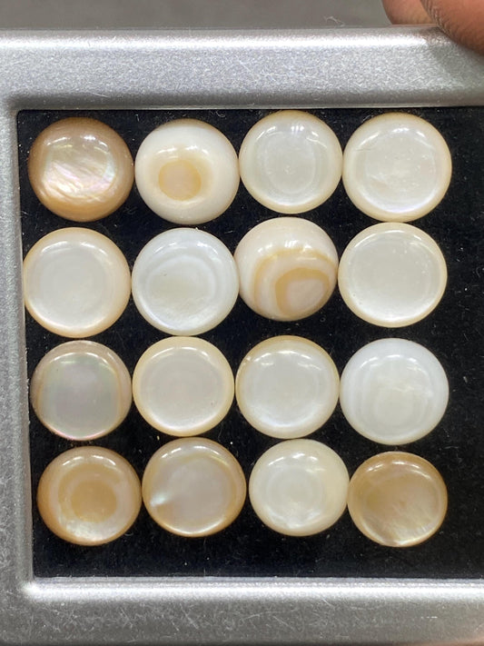 Lovely Rare  cream white mother of Pearl round smooth round Pearl cabochon  pcs 16 wt 25.75 carats rare size 9mm  ring pendant supply