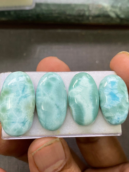 Mesmerising rare Smooth Larimar cabochons mix shapes pcs 4 pendant supply wt 84 carats size 23x13-28x15mm Larimar cabochons fancy shape