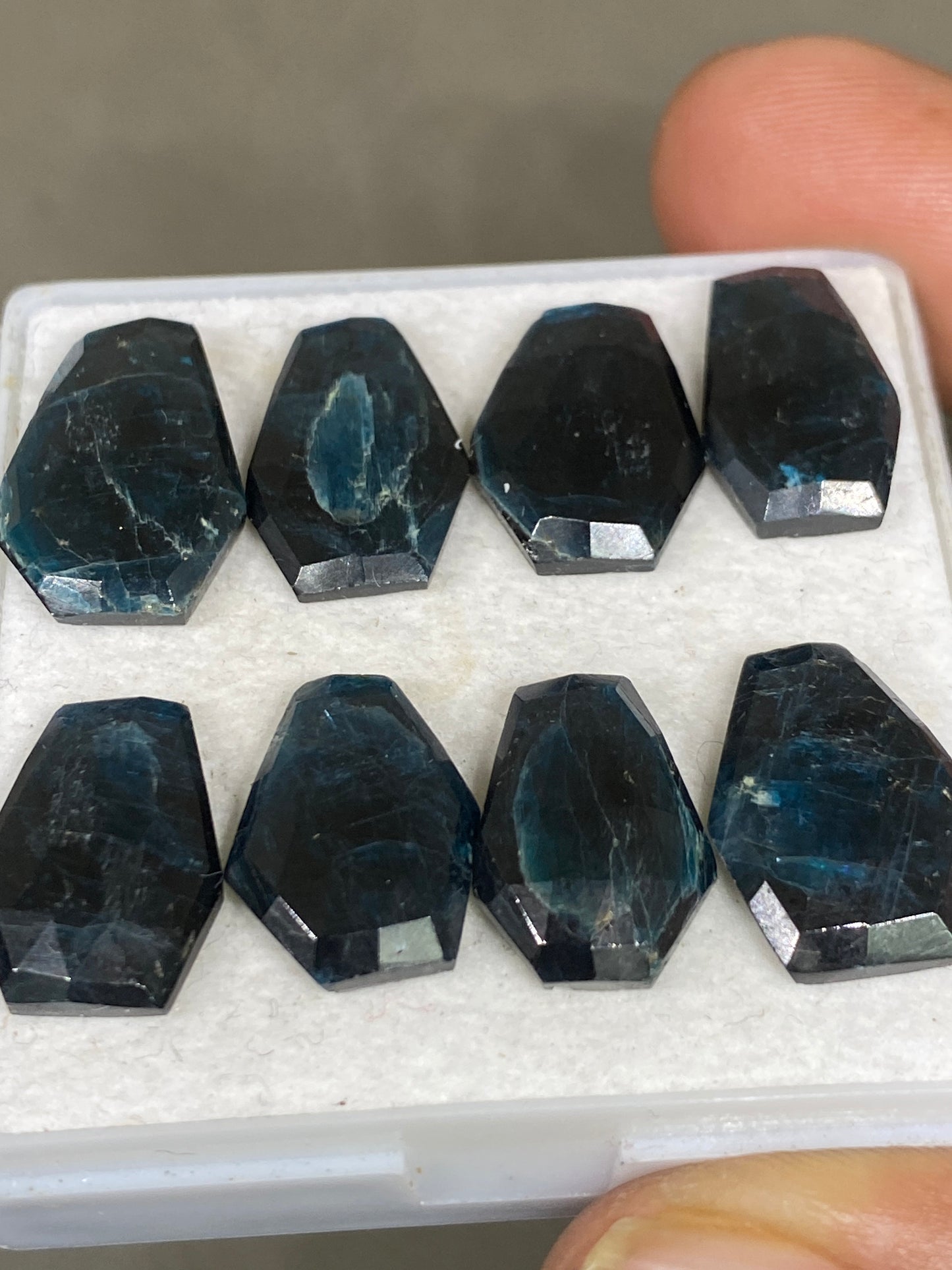 Fabulous rare teal kyanite moss coffin stepcut  flatback amazing quality lovely color weight 61 cts pcs 8 size 16x11-18x11mm  rosecut