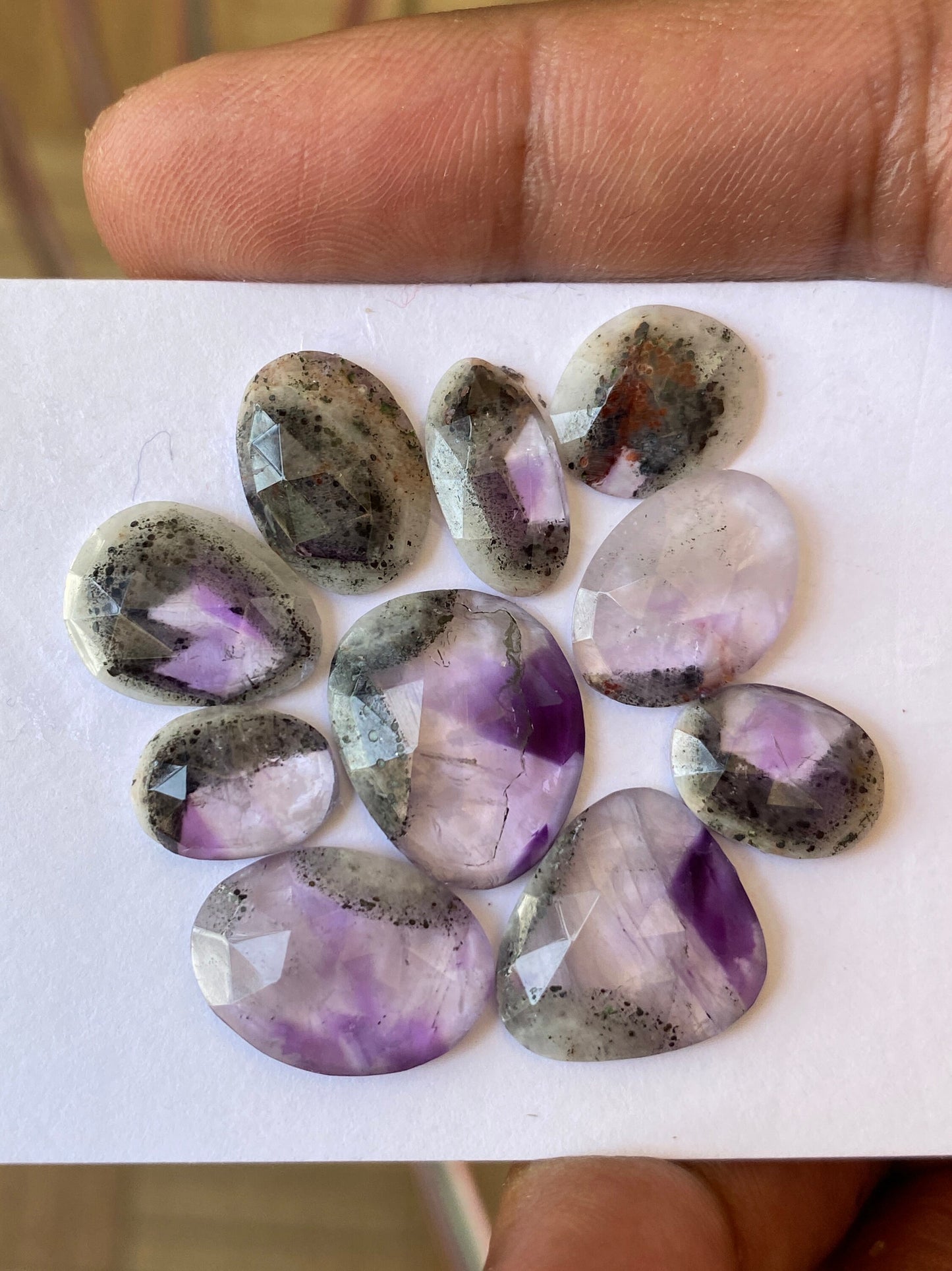 Stunning quality trapiche amethyst with black spots flats rosecuts  cabochon  pcs 10 wt 45 carats size 9x12-17.8x14.5mm amethyst rosecut