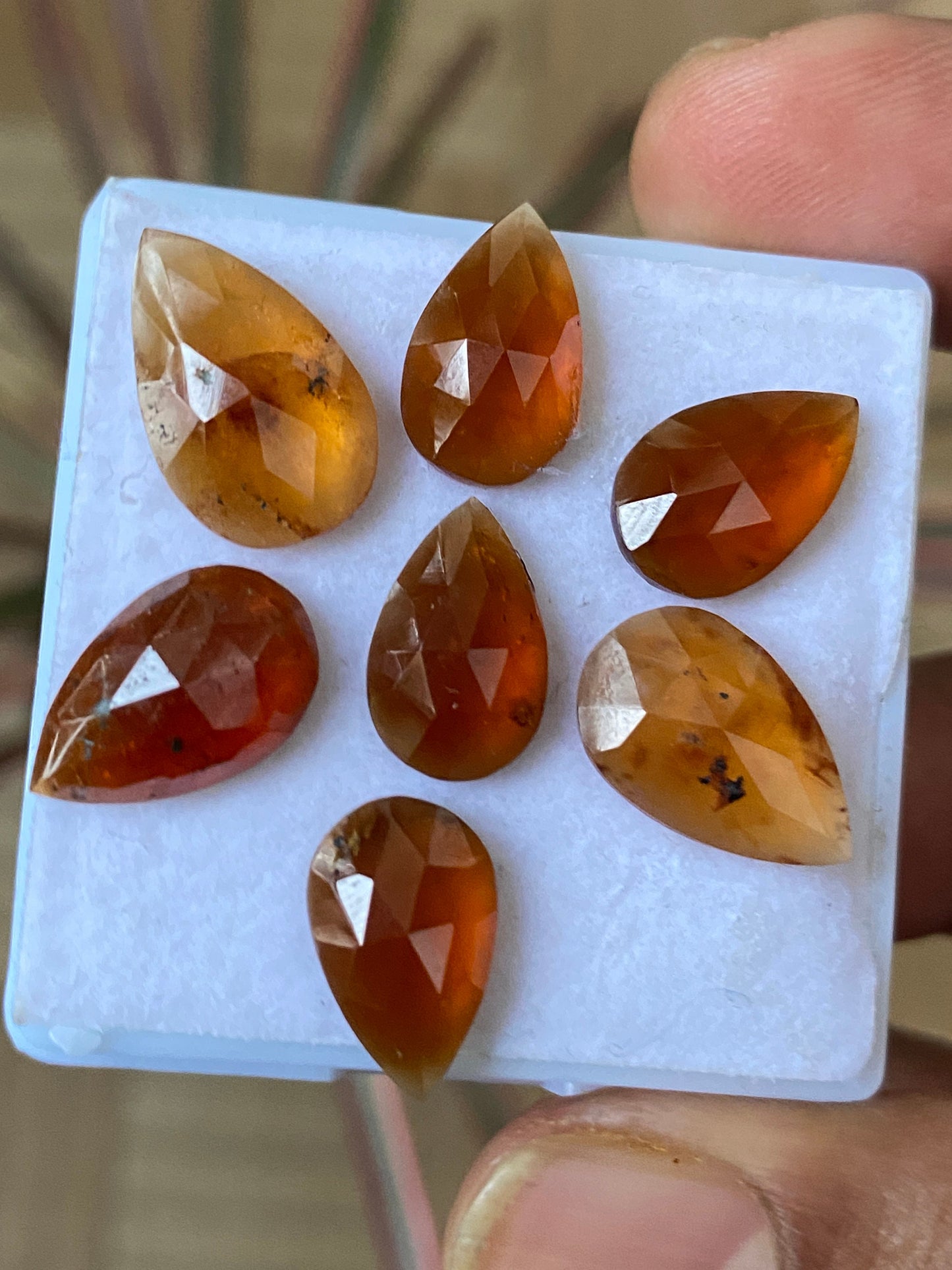 Nice hessonite orange garnet geometric pears rose cuts wt 32.35 carats  pcs 8 size 13.2x8.4mm-15x9.5mm Hessonite garnet stepcut hexagons