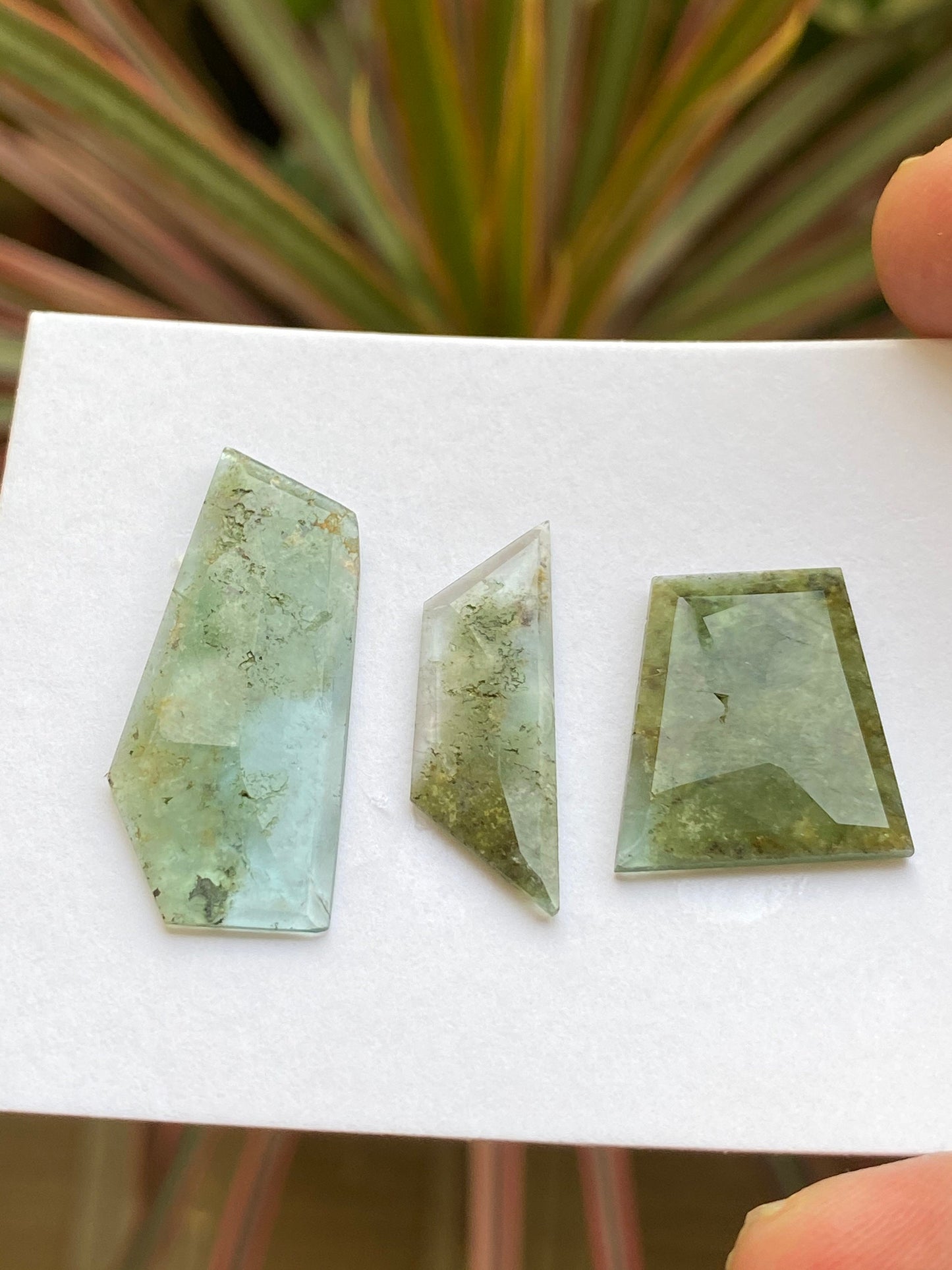 Rare Natural blue green tourmaline geometric design big size wt 43.50 carats pcs 3 pointed faceted flats fine quality tourmaline flats