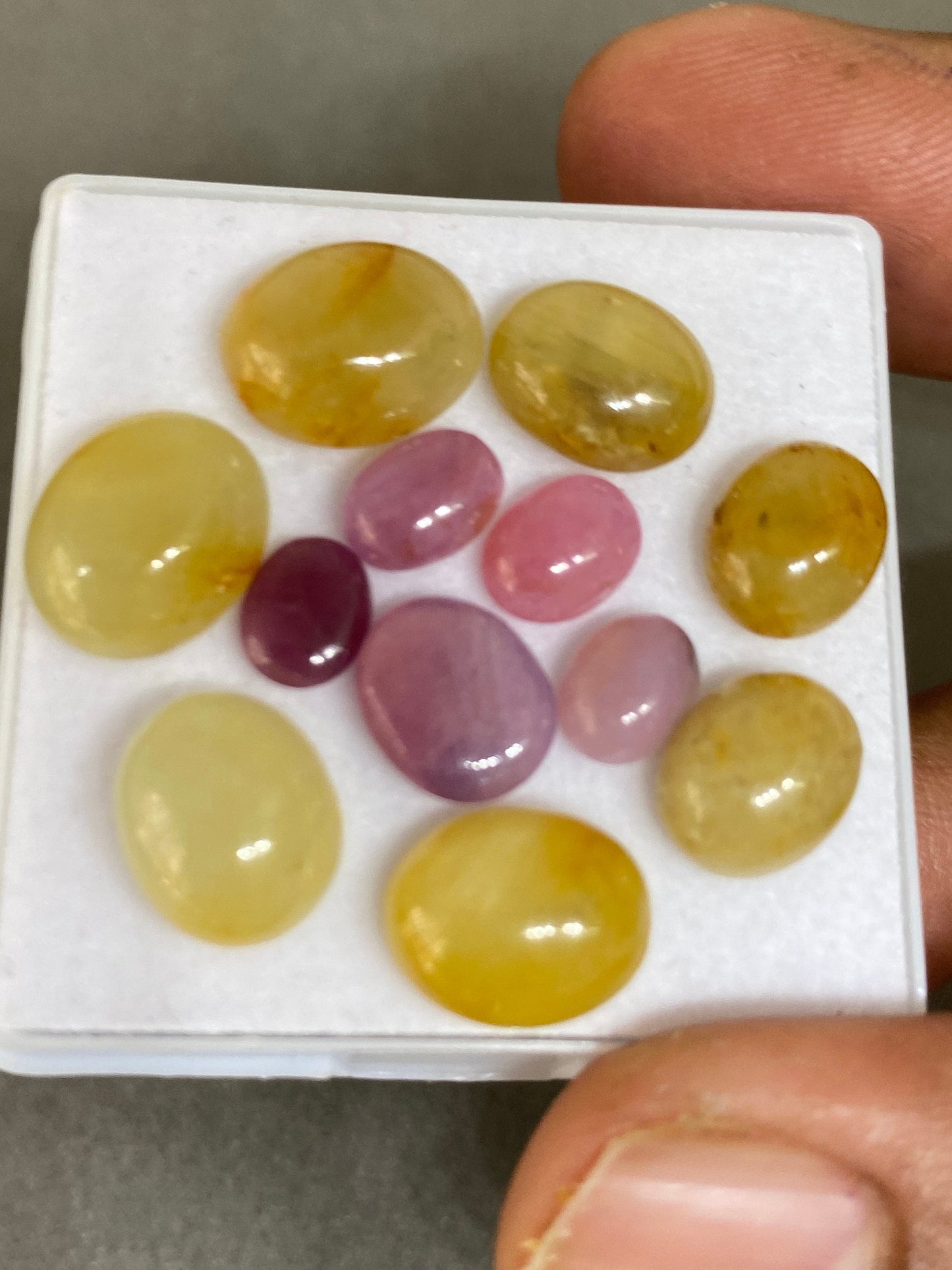 Lovely very rare Tanzania mines yellow sapphire pink sapphire cabochons smooth  wt 42 cts pcs 12 size 7x5mm-11x10mm sapphire oval cabochons