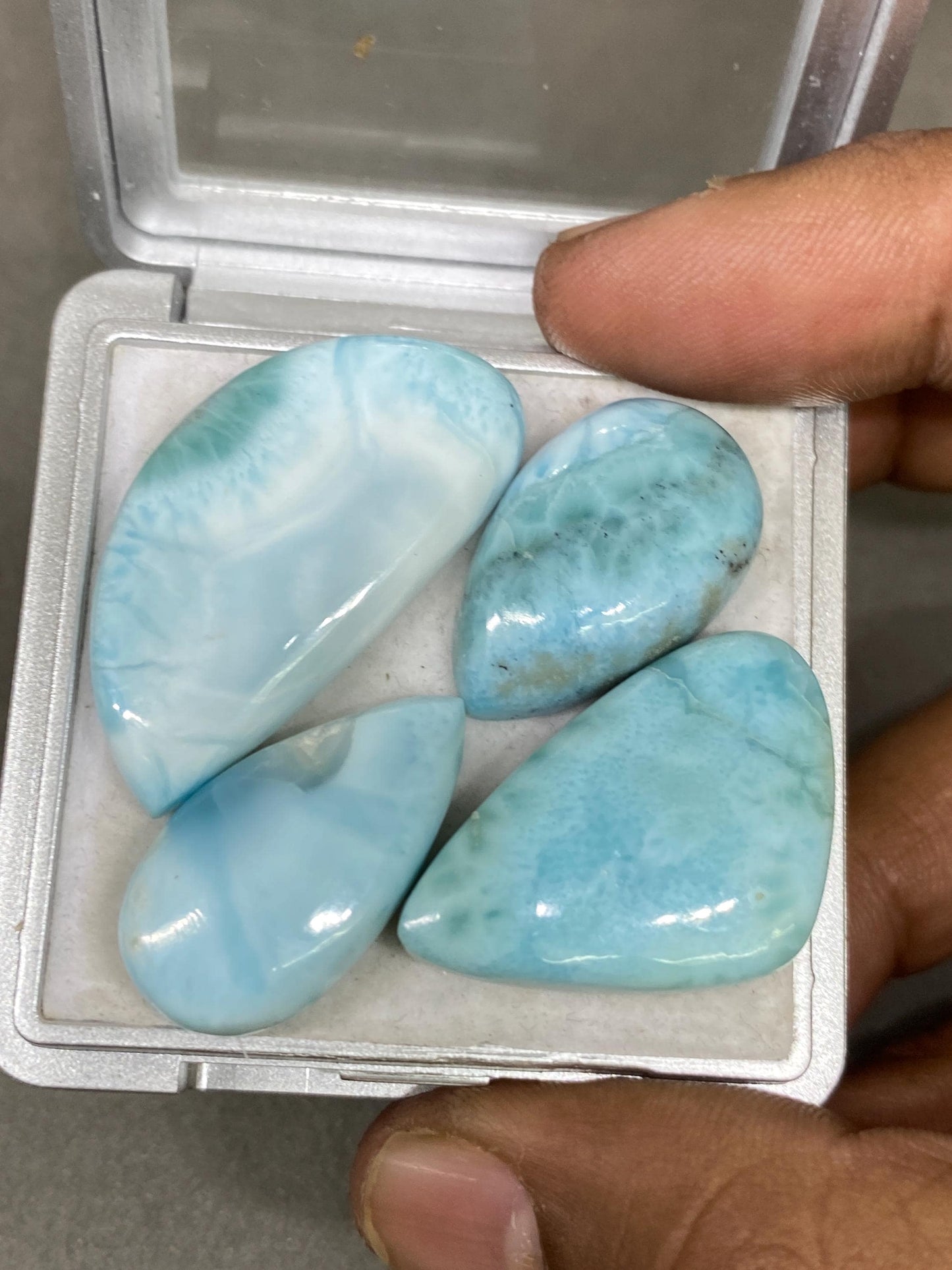 Dazzling rare Smooth Larimar cabochons mix shapes pcs 4 pendant supply wt 114 carats size 26x6-36x20mm natural Larimar cabochons fancy shape