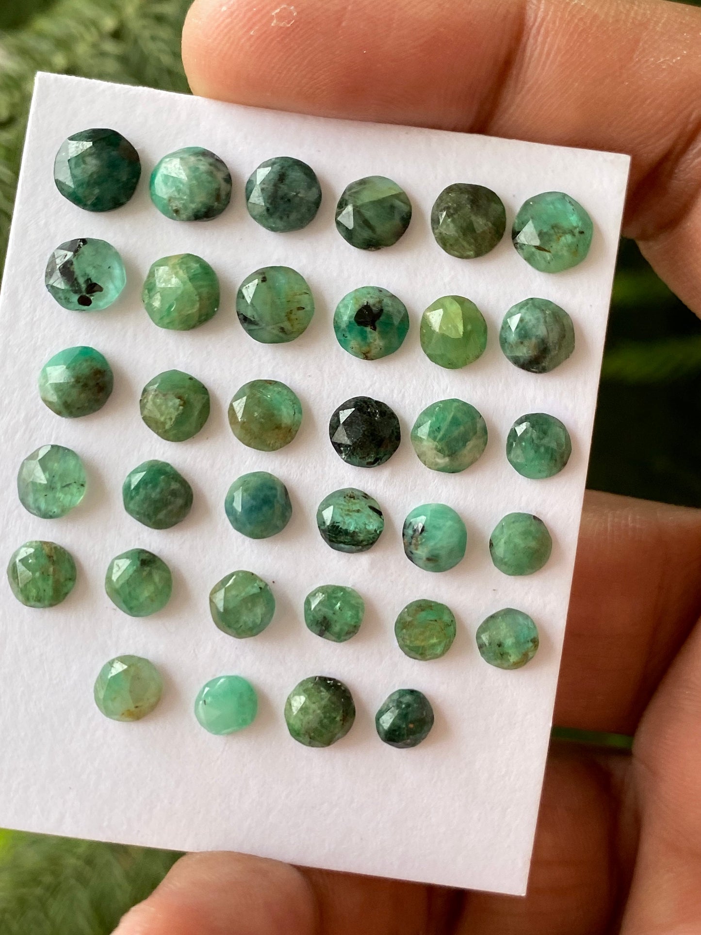 Vivacious rare Emerald round rosecut medium quality  wt 24 cts size 5.2mm-7.4mm Pcs 34 natural emerald rosecut good color beautiful