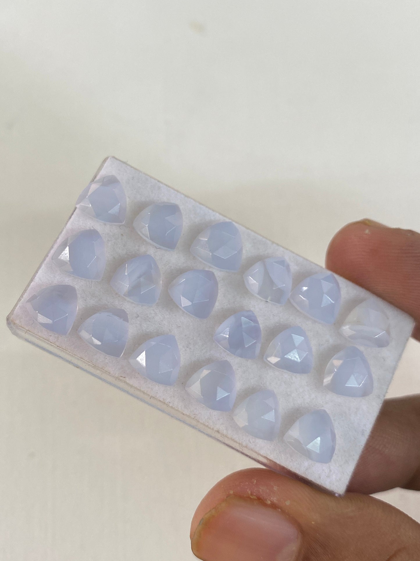 Lavender blue chalcedony rosecut trillion   pcs 18 weight 22 carats size 7mm approx chalcedony rosecut lot