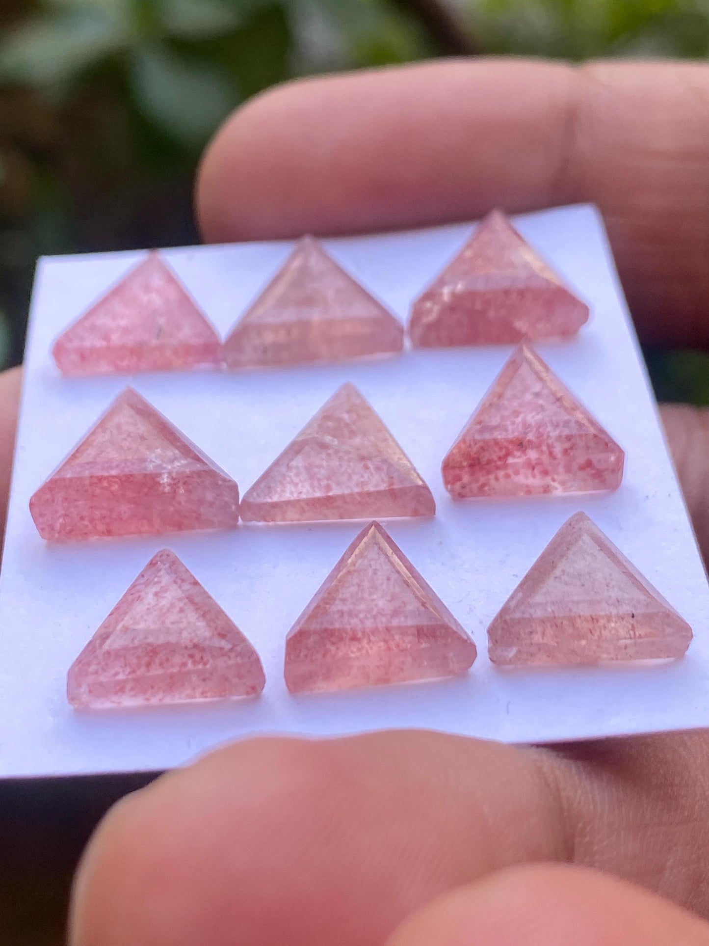 Amazing strawberry quartz triangle step cut  Pcs 9 weight 24.20 carats size 10x9.7mm-11.7x10.8mm strawberry quartz rosecut lot