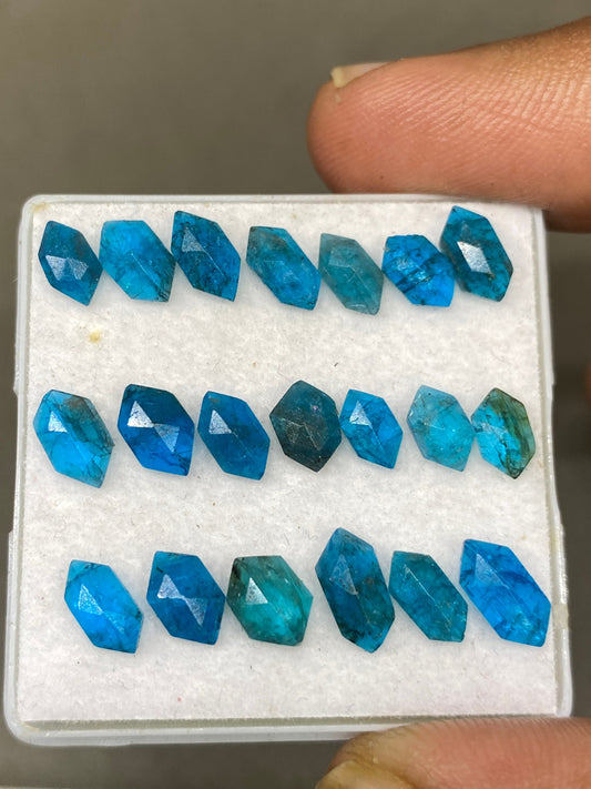 Gorgeous neon blue apatite hexagon stepcut faceted hexagon  size 7x4.2mm-9.2x4.6mm fancy kite nice pcs  20 color 13.25 cts apatite hexagon