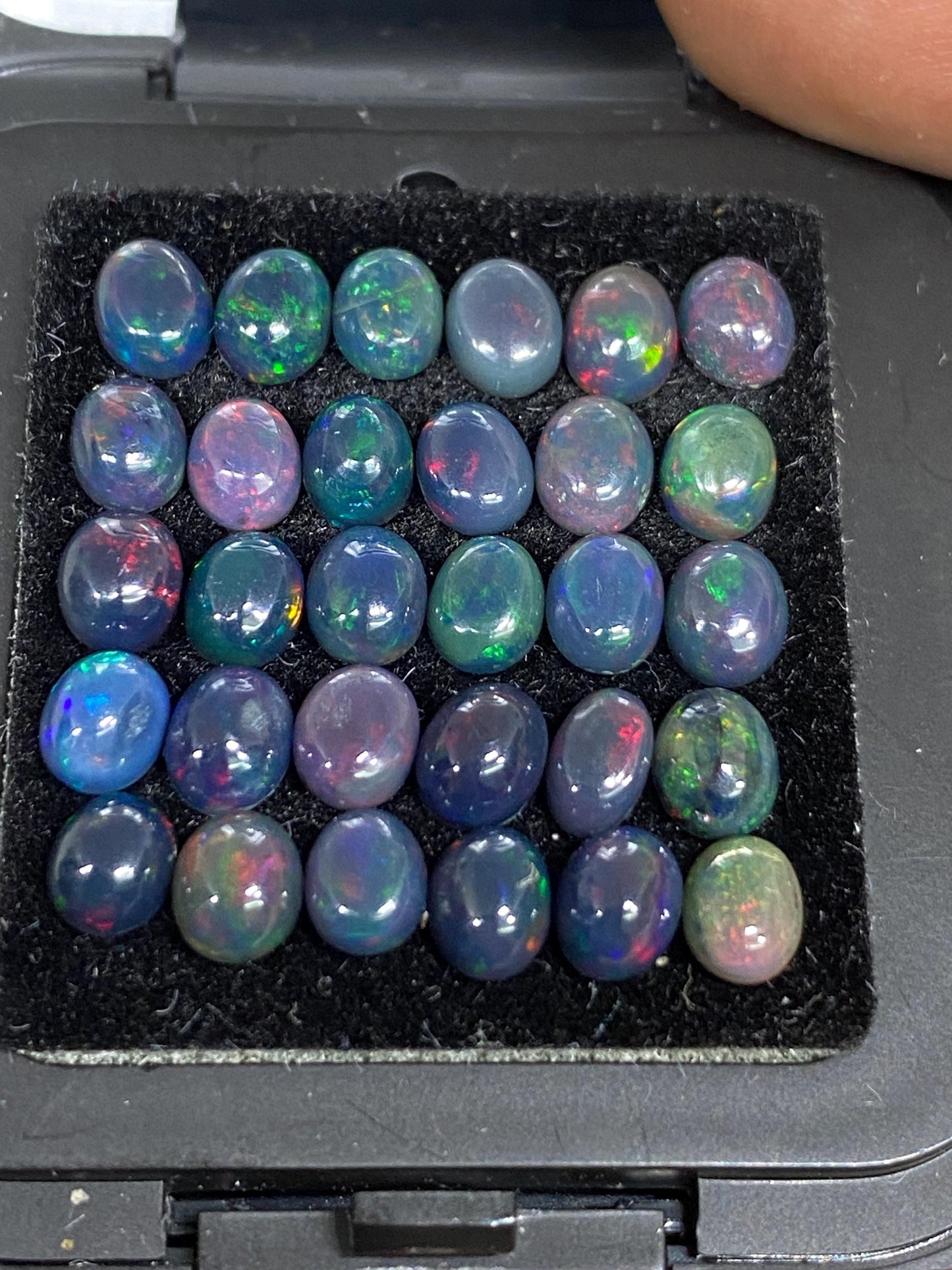 Black opal (smoked) Natural Fire opal cabochons lot size wt 6.55 cts size 4.8x4-5x4mm pcs 30 opal cabochon fire black opals cabochons