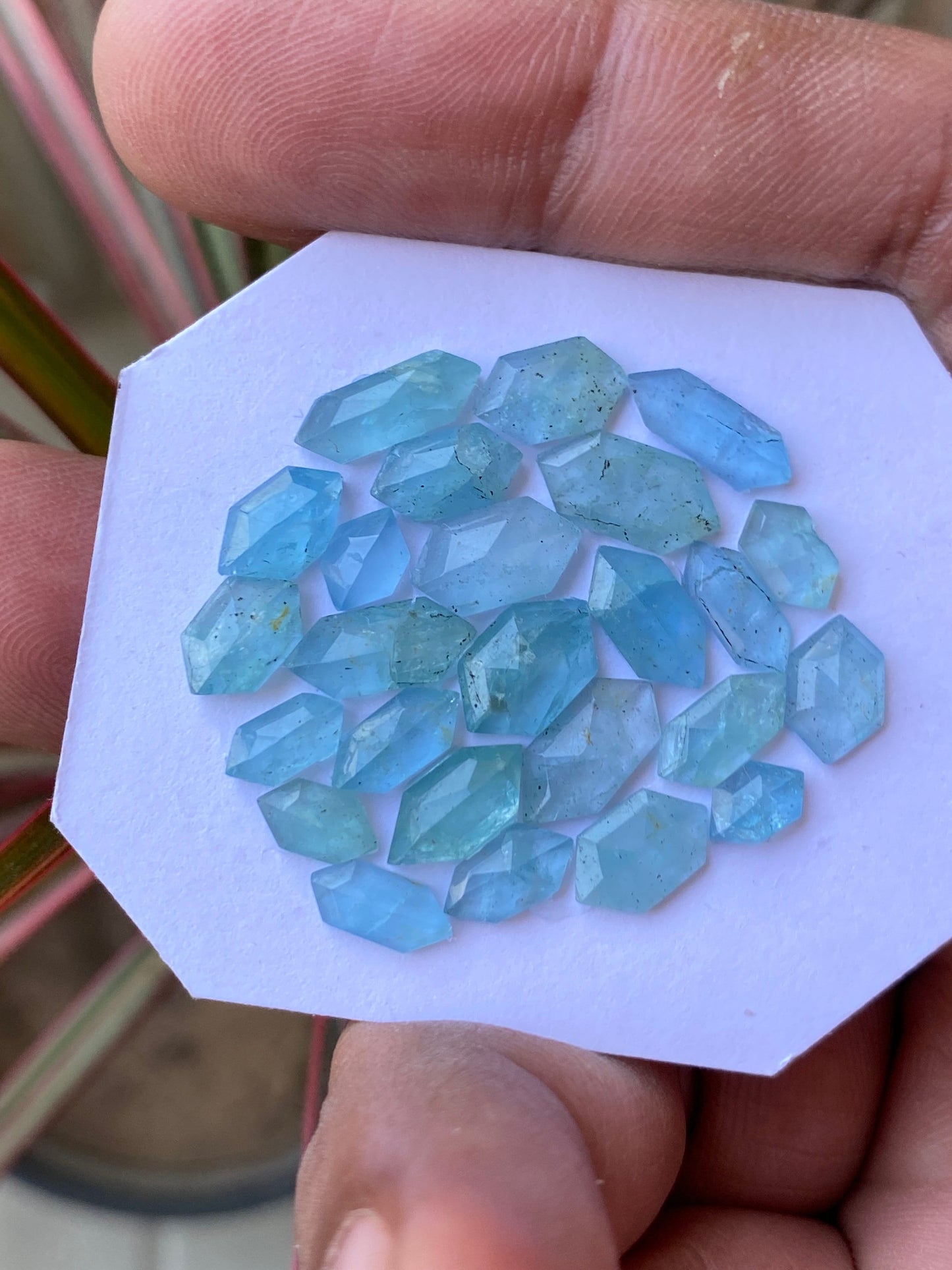 Stunning aquamarine hexagons stepcut wt 19 carats size 5mm-10.5x5.5mm pcs 25 aquamarine stepcut flatback gems