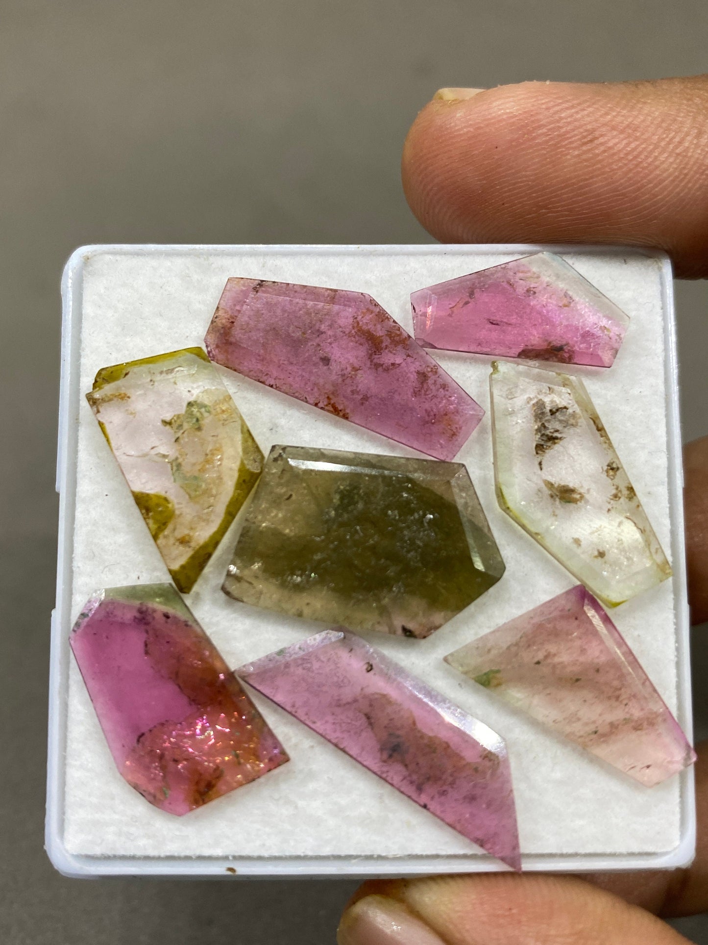 Gorgeous Watermelon multi tourmaline geometric cut flats fine quality weight  carats size 17x9-22x10mm pcs 8 natural tourmaline geometric