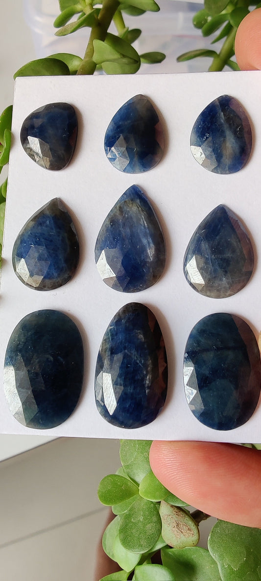 Beautiful Rare Natural unheated untreated blue sapphire rosecut pear shape 15x12mm-23x15mm wt 98 carats pcs 9  unheated sapphire rosecuts