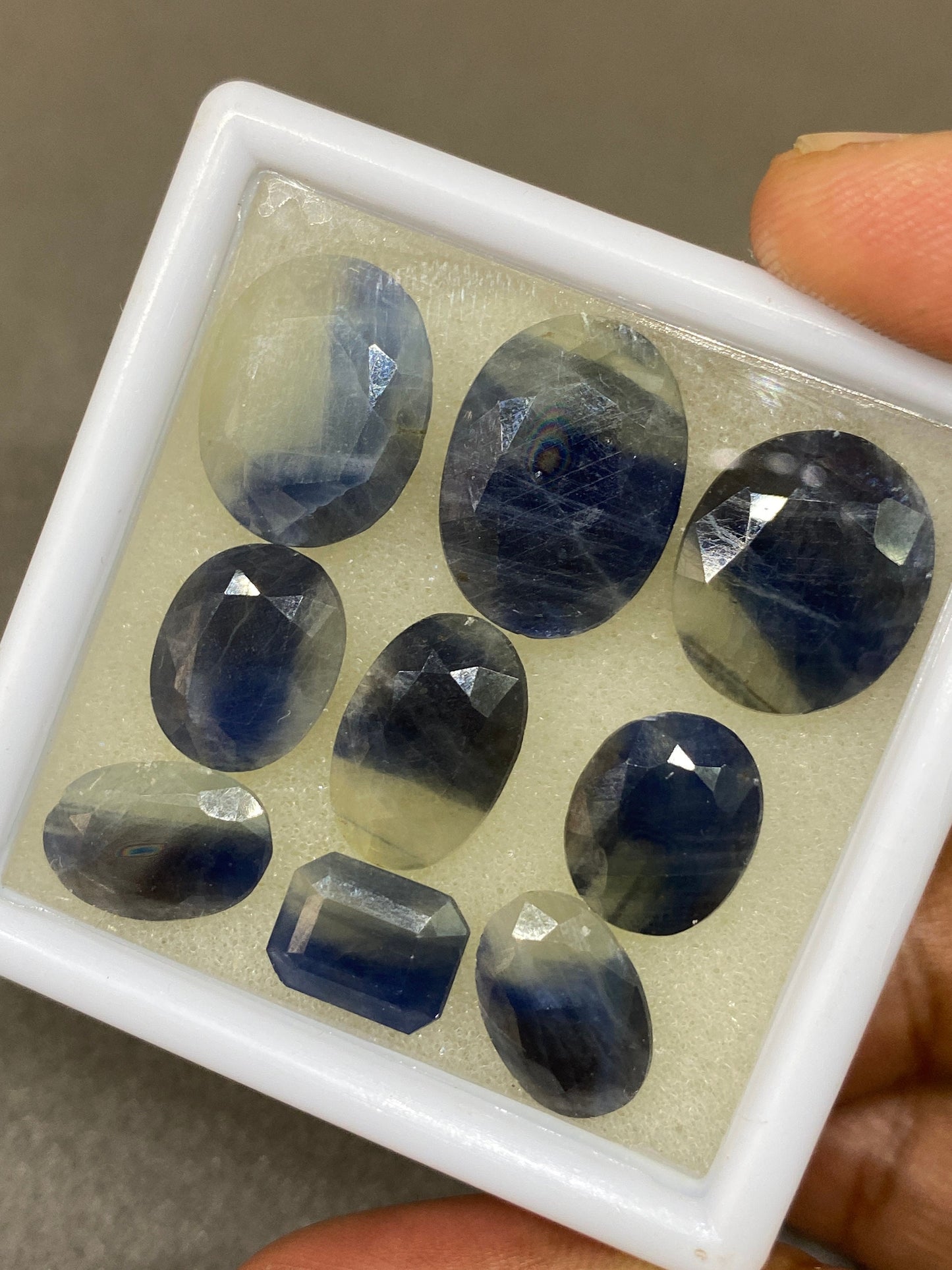 Extremely rare bi color sapphire cut stones pitambri yellow blue sapphire cut mix shapes ring size 10x8-17x13mm cut stones pcs 9 wt 80 cts