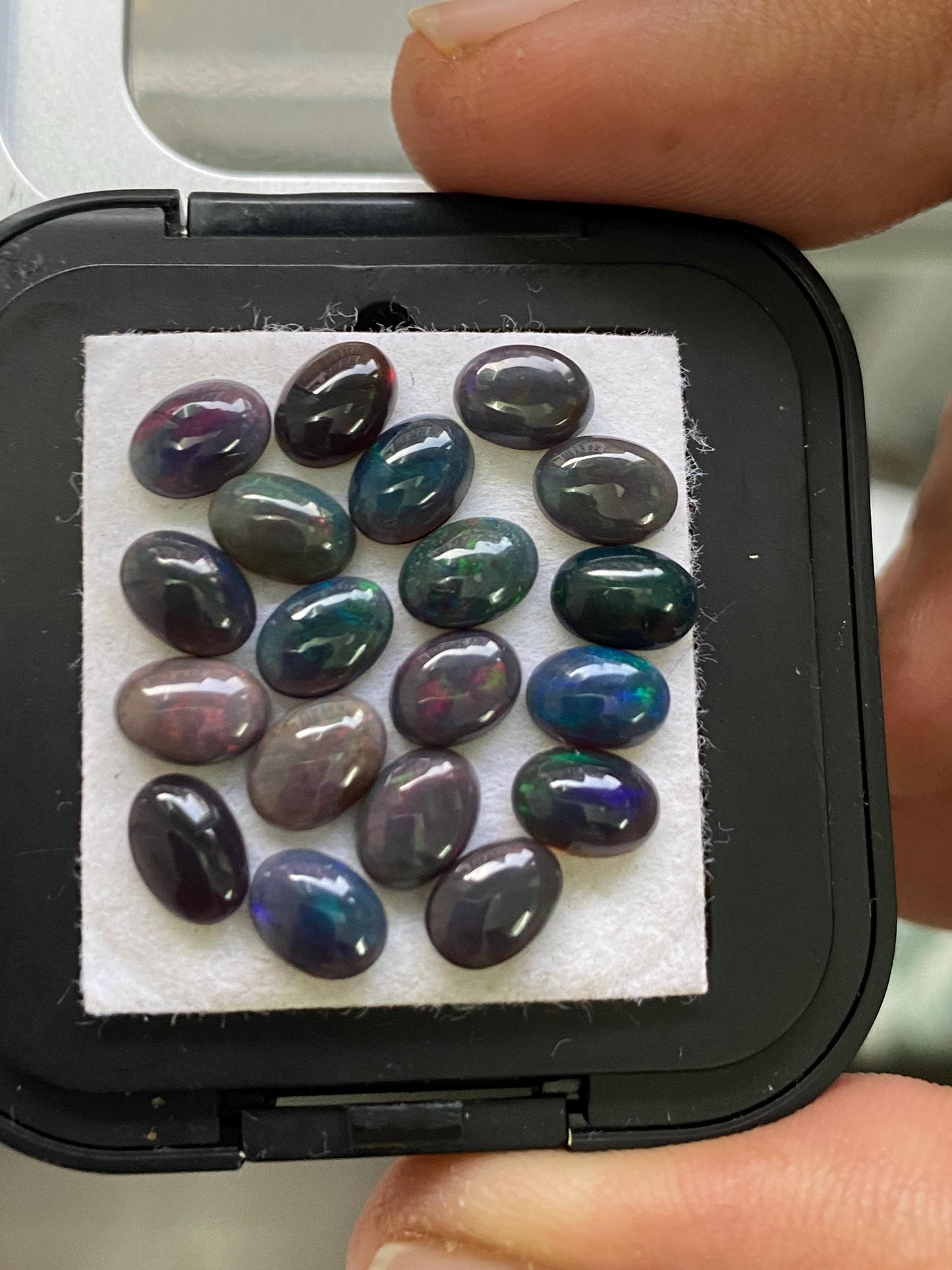 Stunning Black opal (smoked) Natural Fire opal cabochons lot size wt 8.35 cts size 7x5mm pcs 20  opal cabochon fire black opals cabochons