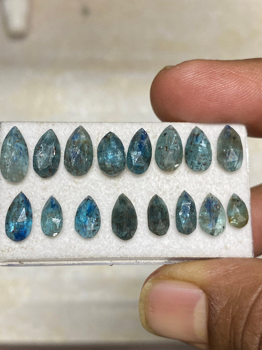 Wow rare moss teal blue kyanite rosecut pear flats shape amazing quality lovely color wt 21 carats pcs 16 small size 7x4mm-12x5.8mm  rosecut