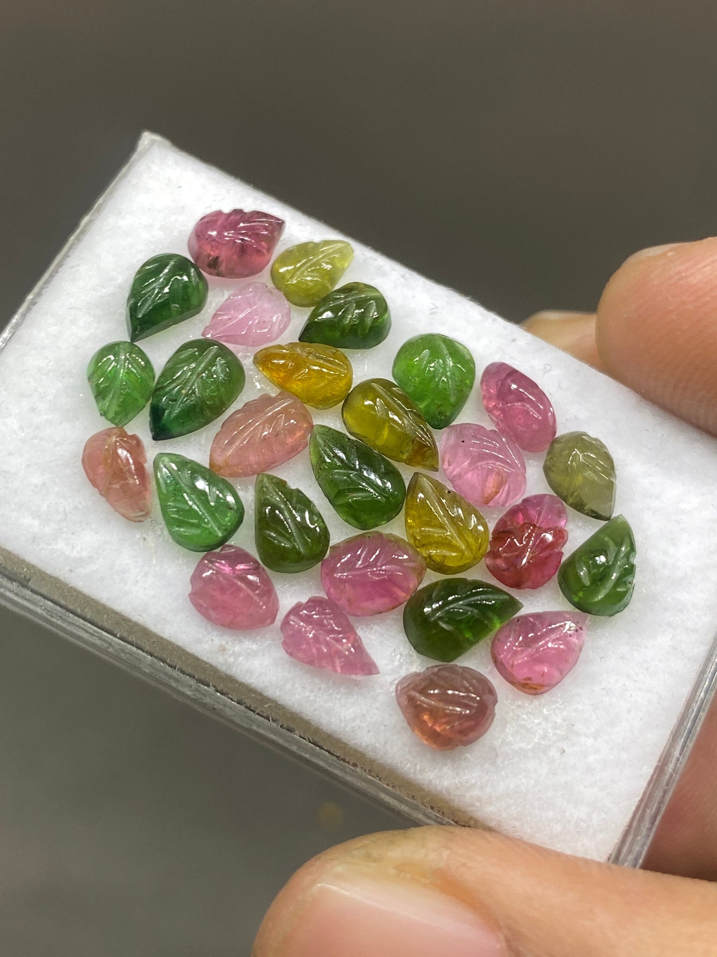 Unique beautiful  watermelon Tourmaline leaves fine intricate carving size 6x3mm-7x4.5mm wt 12.50 carats pcs 27 tourmaline leaves carving