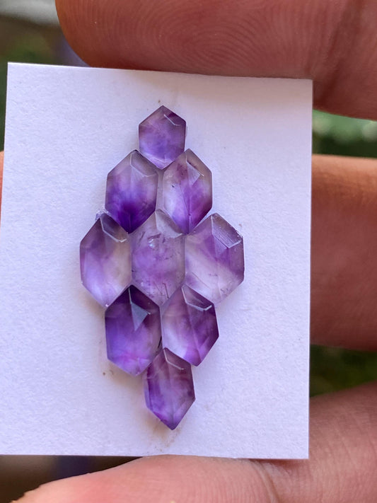 Stunning amethyst hexagon stepcut gems weight 7.80 carats pcs 9 small size 6x4-7x5mm amethyst hexagon stepcut gems