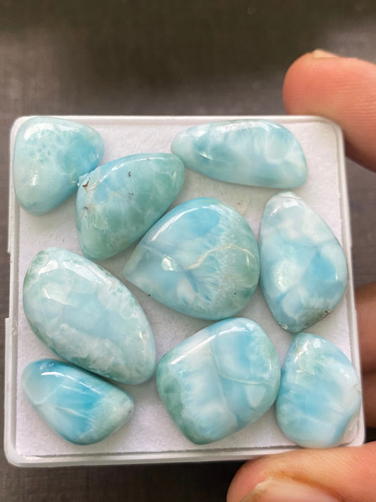 Gorgoeus rare Smooth Larimar cabochons mix shapes pcs 9 pendant supply  wt 92 carats size 14x11-23x13mm  Larimar cabochons fancy shape