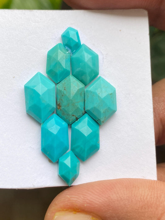 Gorgeous rare Arizona  mines Turquoise hexagons  natural turquoise 7x4mm-12x7mm pcs 9 wt 14.70 carats turquoise cabochons