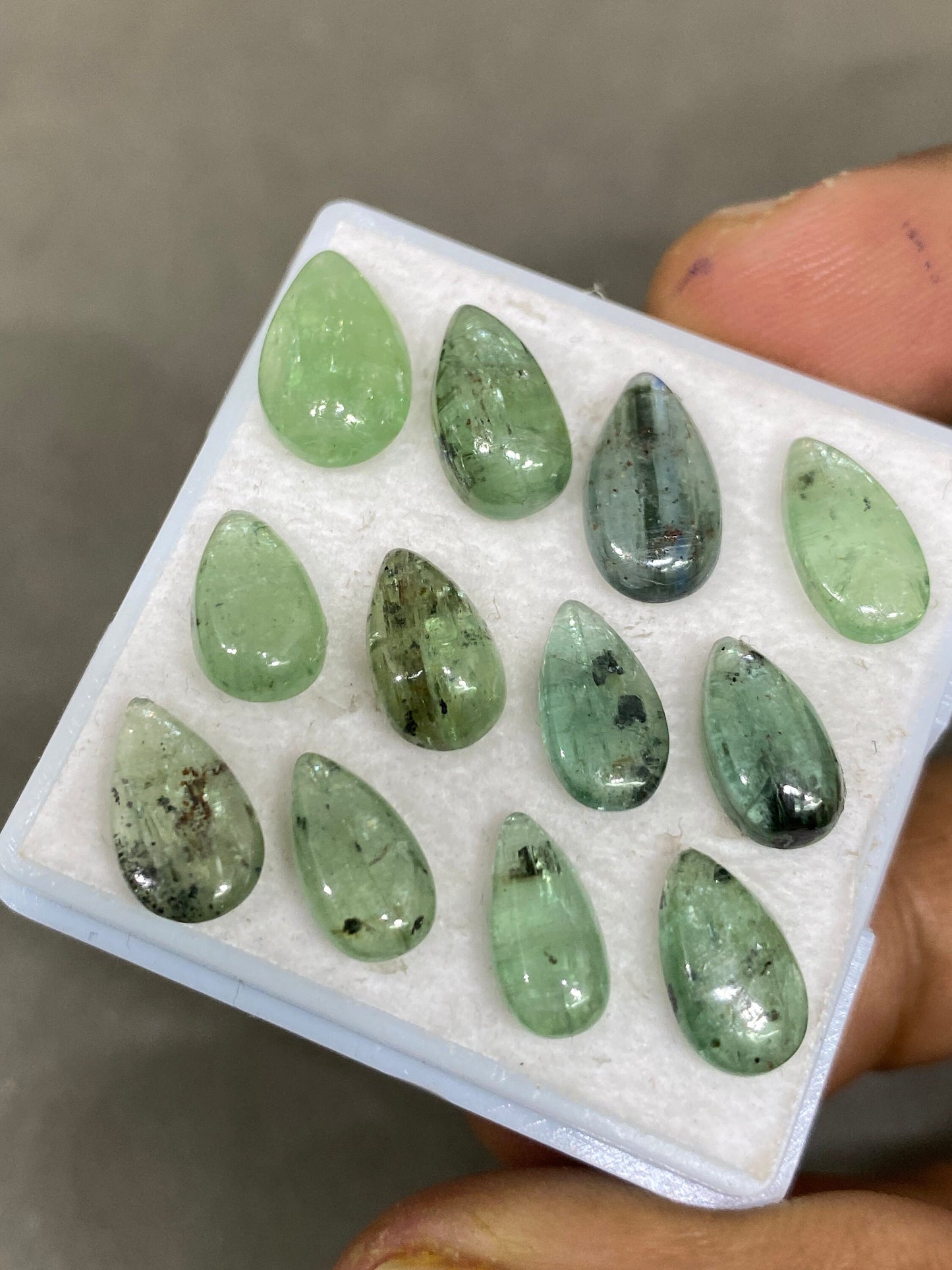 Rare moss green kyanite pear cabochon fine quality wt 29 carats size 10.6x6.5mm-11.9x6.8mm pcs 12 moss green cabochon smooth polished