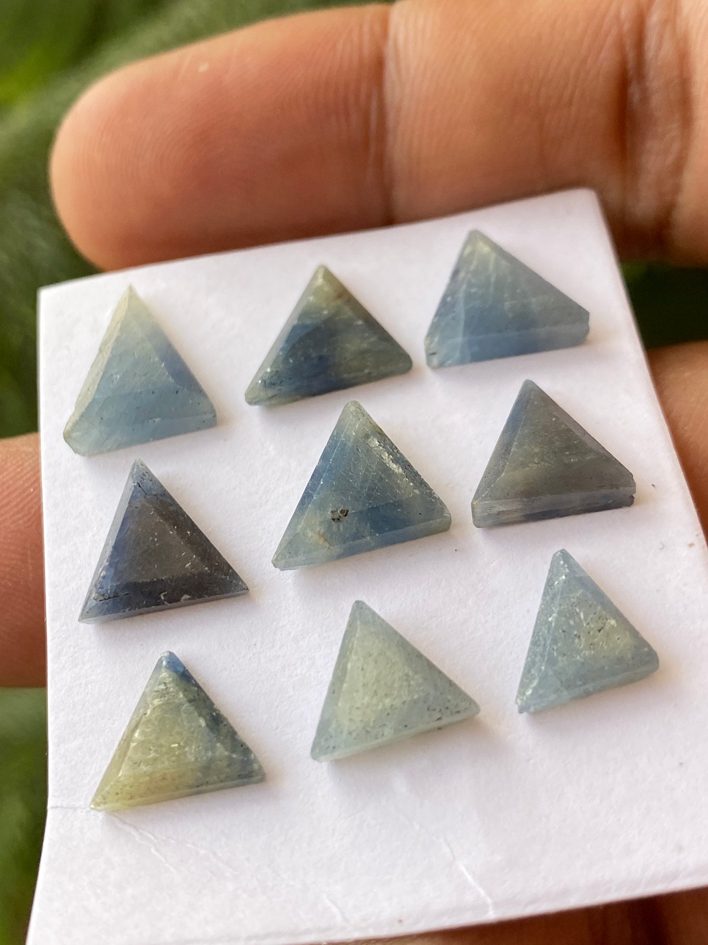 Natural rare  blue sapphire  Triangles geometric design stepcut flats weight 26 carats pcs 9 size 9.8x7.2mm-13x10mm blue sapphire triangles