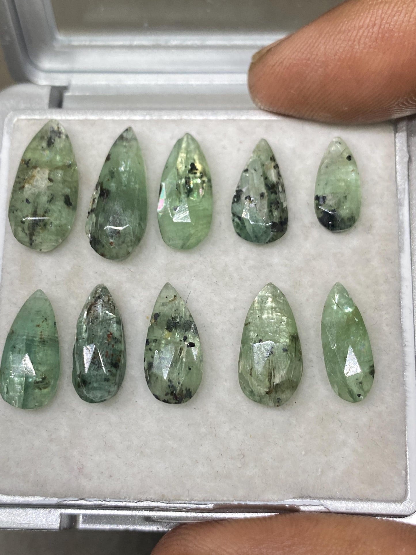 Wow rare moss green kyanite pear rosecut flats fine quality weight 18.45 carats size 10x5-12x8mm pcs 10 moss green kyanite rosecut