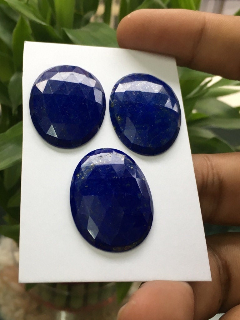 Beautiful Natural lapis lazuli rosecut ovals beautiful gems pcs 3 weight 60.65 carats size 30x22mm lapis lazuli three piece rosecut set