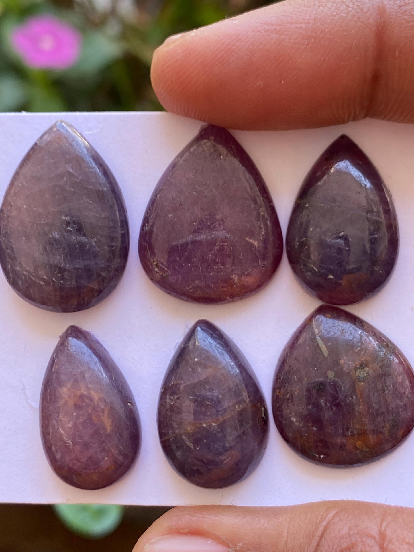 Beatiful natural purple-brown sapphire cabochon pcs 6 size 21x14-24x16mm wt 114 carats sapphire pears hearts natural sapphire cabochon