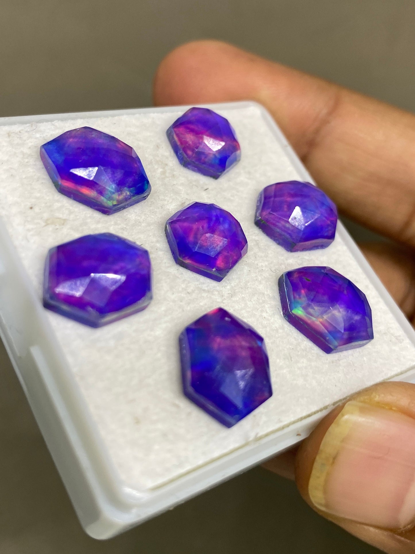 Stunning Multi fire purple aurora opal and crystal doublet stepcut Hexagon pcs 7 wt 29 carats rare size 12mm-14x12mm ring pendant supply