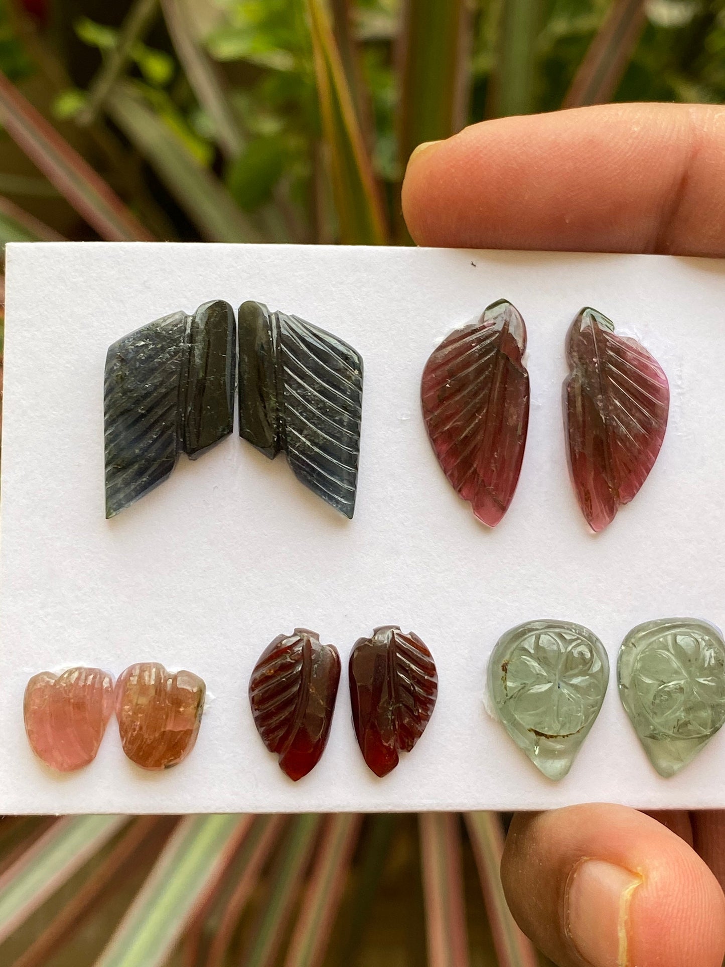 Exquisite rare  multi tourmaline matched pairs carving weight 46.40 carats pcs 10 watermelon tourmaline carving