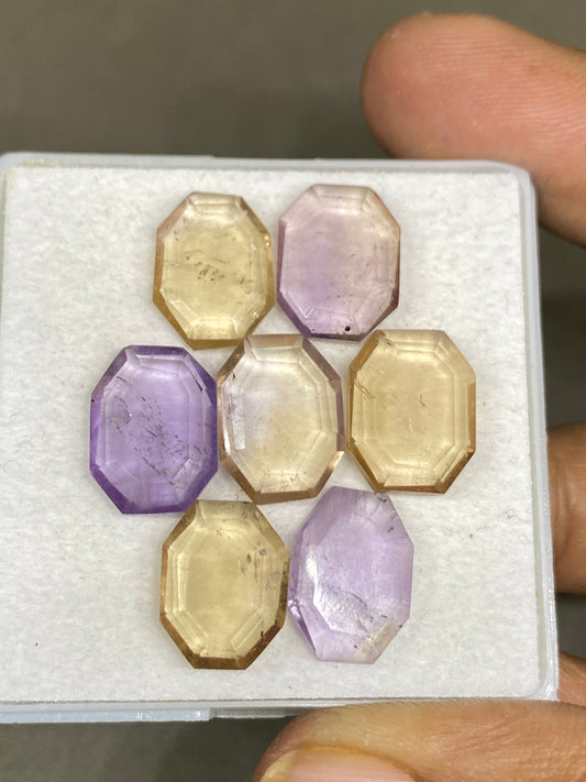 Amazing ametrine ovalish geometric  mirror cut big size aaa quality wt 35 cts pcs 7 size 14x10mm-14x11mmAmethyst citrine mirror cut hexagon