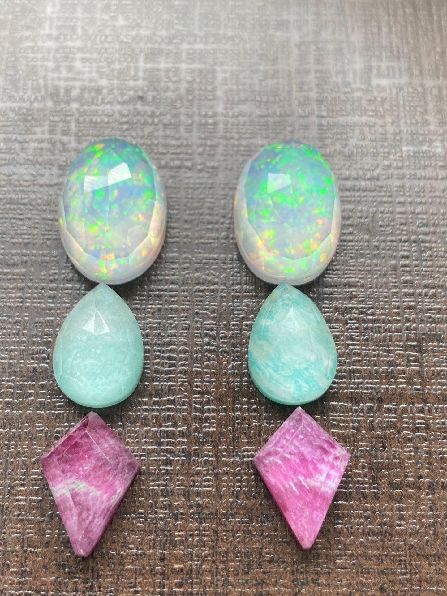 Awesome Multi fire  aurora opal and crystal doublet rosecut amazonite ruby kite pcs 6 wt 51 carats  size 14x10-18x13mm earring supply