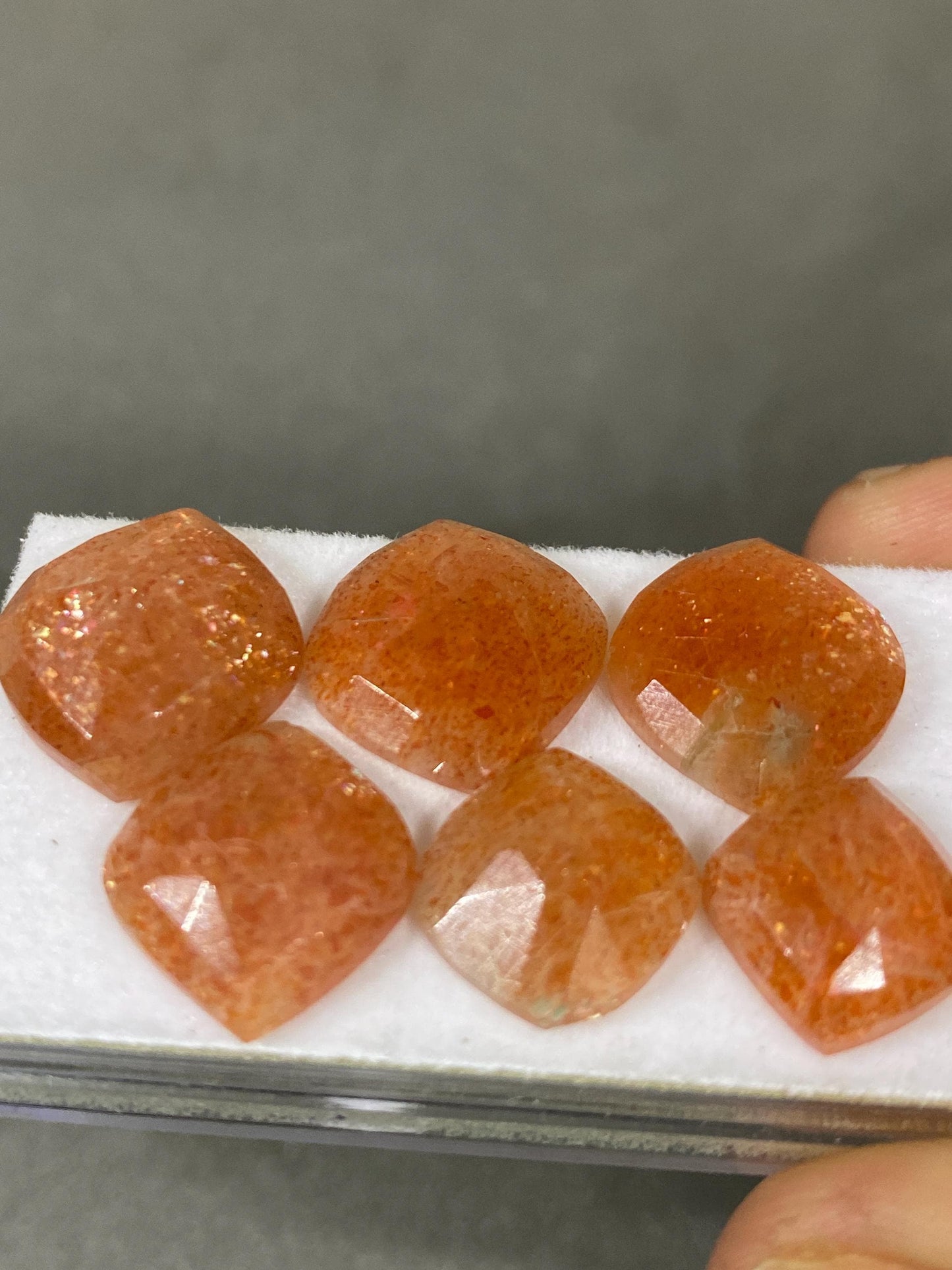 Fascinating rare sunstone orange confetti quartz  rosecuts wt 33 carats pcs 6 size 13x12-17x14mm sunstone rosecut fancy leaf flatback gems